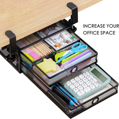 Under Desk Drawer, Clamp on Desk Organizer Slide Out Table Storage No Drill