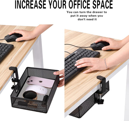 Under Desk Drawer, Clamp on Desk Organizer Slide Out Table Storage No Drill