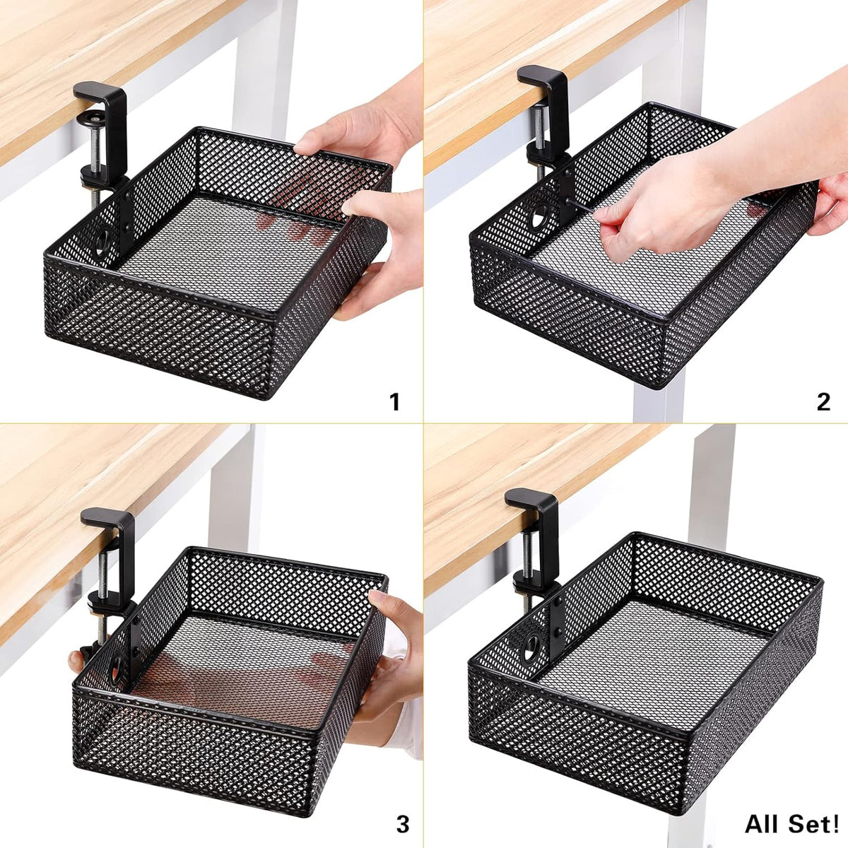 Under Desk Drawer, Clamp on Desk Organizer Slide Out Table Storage No Drill