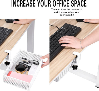 Under Desk Drawer, Clamp on Desk Organizer Slide Out Table Storage No Drill