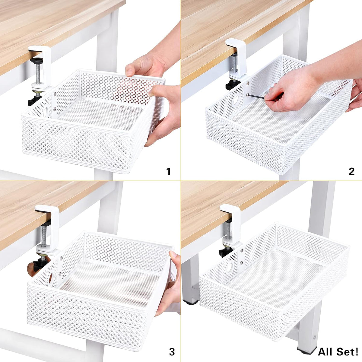 Under Desk Drawer, Clamp on Desk Organizer Slide Out Table Storage No Drill