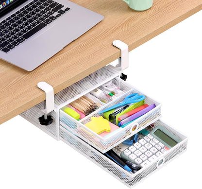 Under Desk Drawer, Clamp on Desk Organizer Slide Out Table Storage No Drill