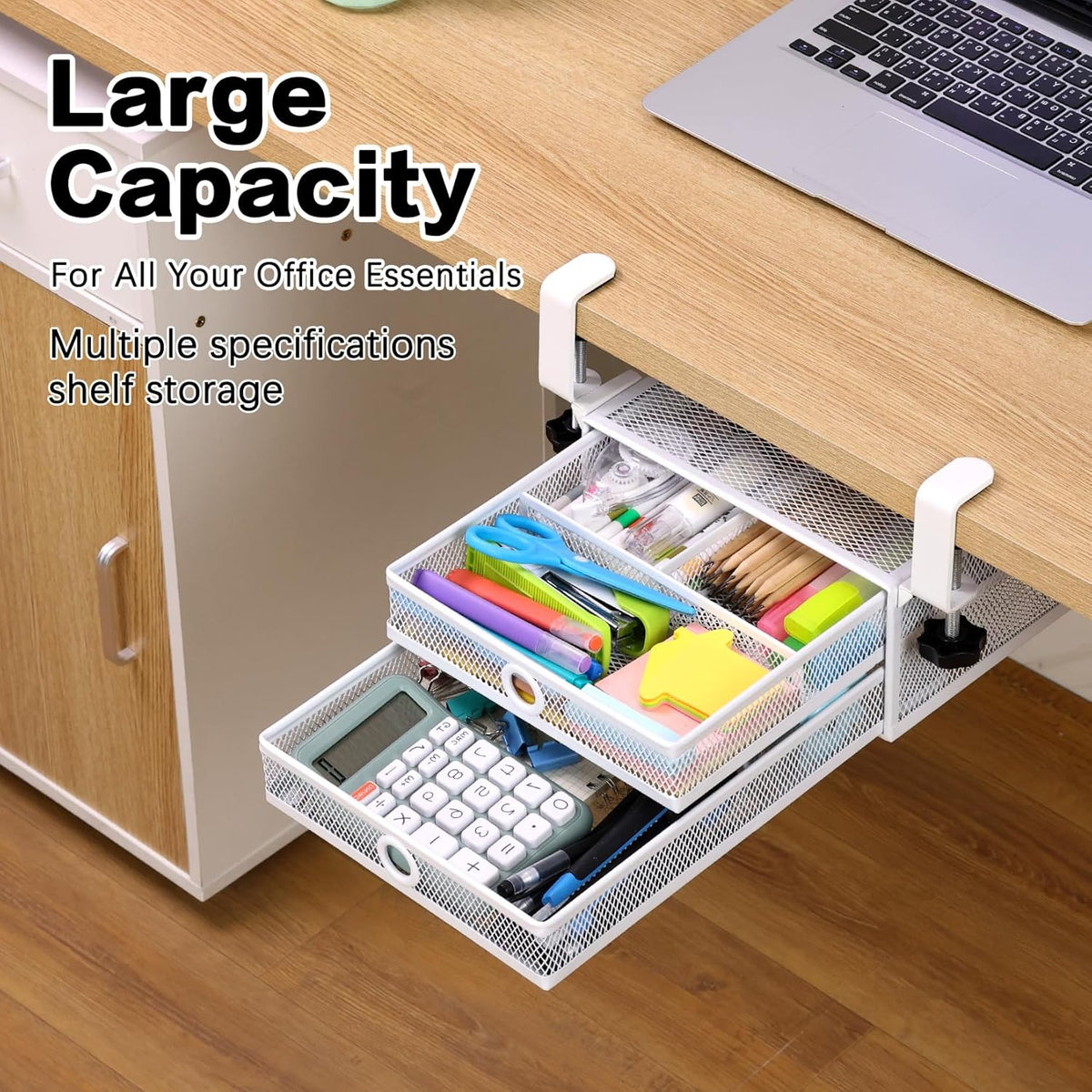 Under Desk Drawer, Clamp on Desk Organizer Slide Out Table Storage No Drill