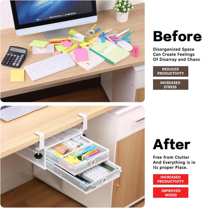 Under Desk Drawer, Clamp on Desk Organizer Slide Out Table Storage No Drill