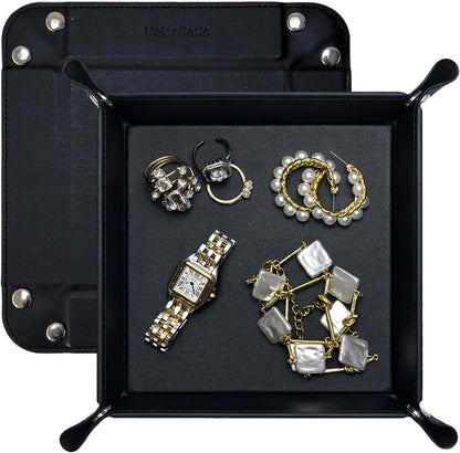Small Valet Tray, Jewelry Tray for Rings Watches Earrings, Entryway Catchall Caddy for Coins Keys Change, Nightstand Bedside Valet Holder, Trays for Electronic Gadgets, Beige - Colors A