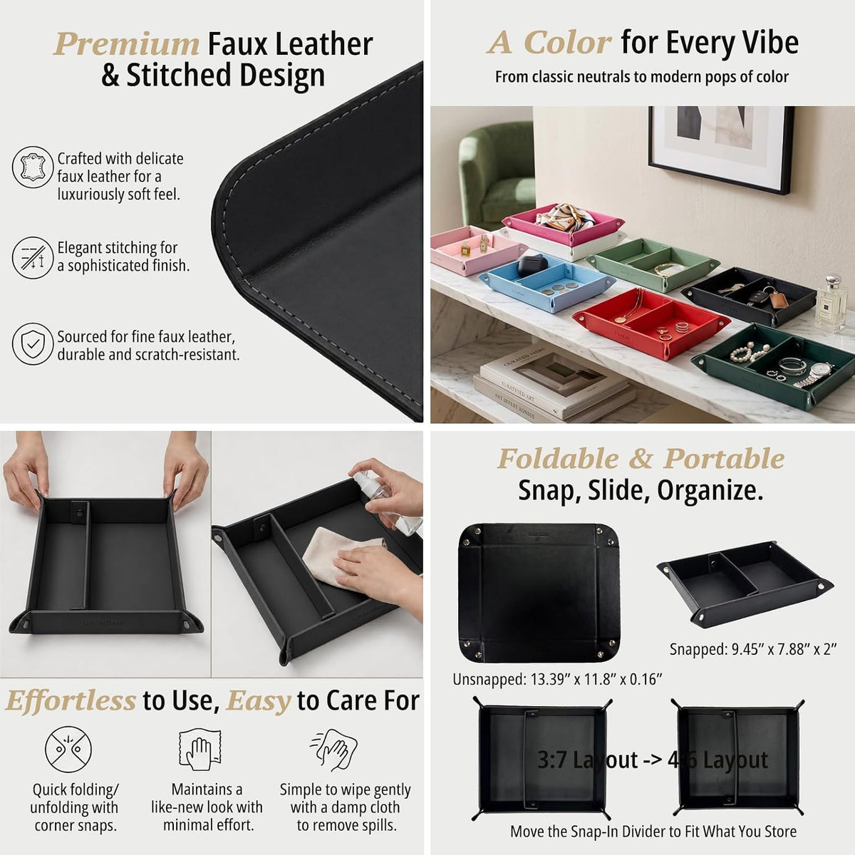 Small Valet Tray, Jewelry Tray for Rings Watches Earrings, Entryway Catchall Caddy for Coins Keys Change, Nightstand Bedside Valet Holder, Trays for Electronic Gadgets, Beige - Colors A