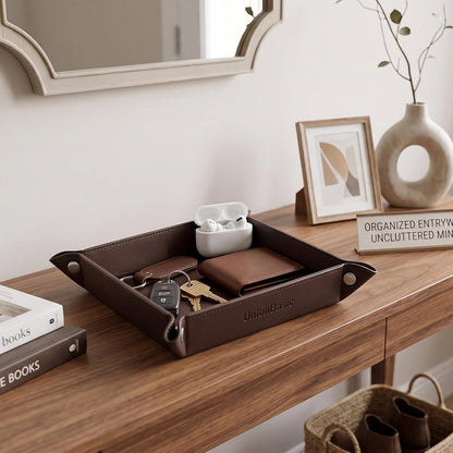 Small Valet Tray, Jewelry Tray for Rings Watches Earrings, Entryway Catchall Caddy for Coins Keys Change, Nightstand Bedside Valet Holder, Trays for Electronic Gadgets, Beige - Colors A