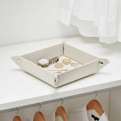 Small Valet Tray, Jewelry Tray for Rings Watches Earrings, Entryway Catchall Caddy for Coins Keys Change, Nightstand Bedside Valet Holder, Trays for Electronic Gadgets, Beige - Colors A