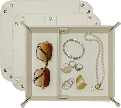 Small Valet Tray, Jewelry Tray for Rings Watches Earrings, Entryway Catchall Caddy for Coins Keys Change, Nightstand Bedside Valet Holder, Trays for Electronic Gadgets, Beige - Colors A