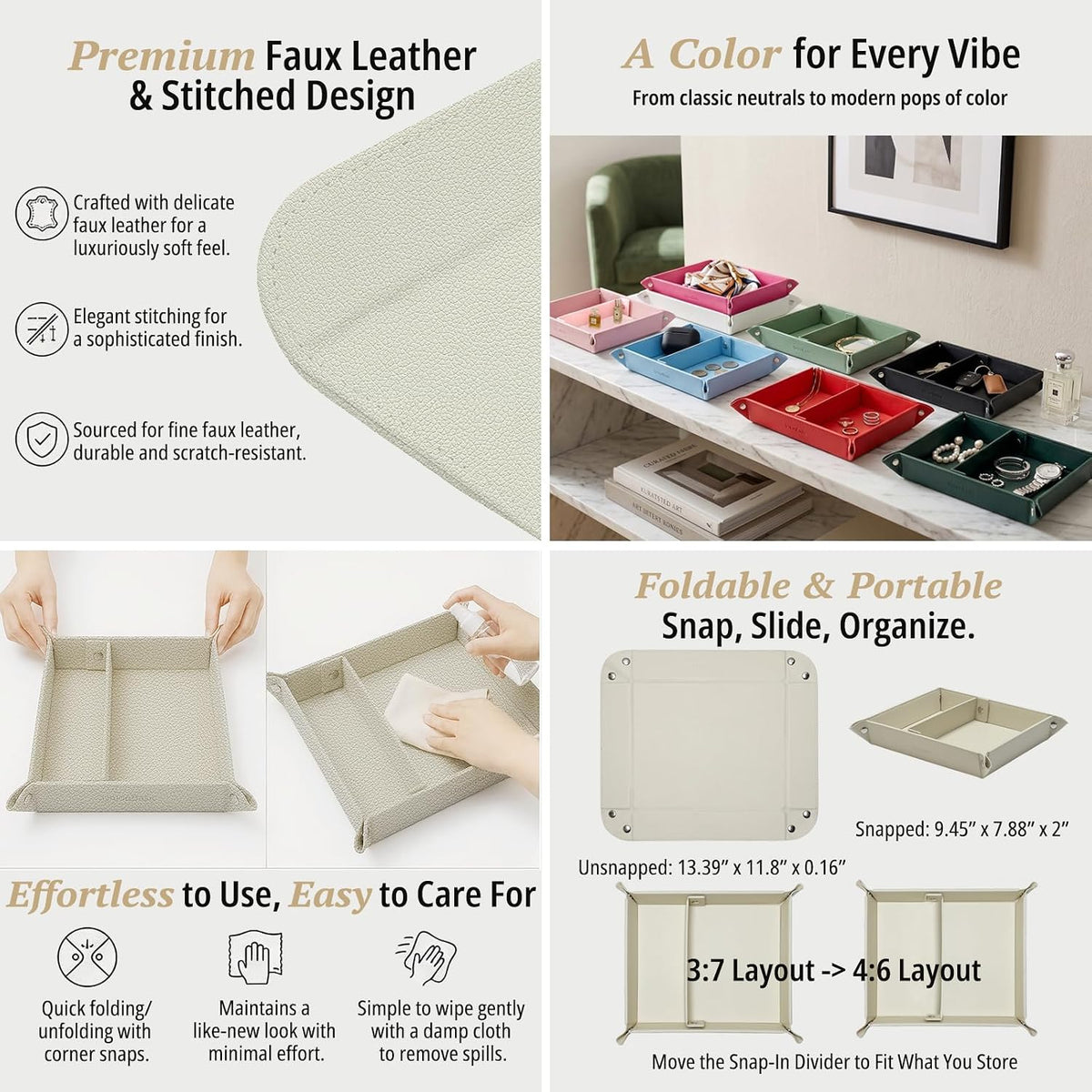 Small Valet Tray, Jewelry Tray for Rings Watches Earrings, Entryway Catchall Caddy for Coins Keys Change, Nightstand Bedside Valet Holder, Trays for Electronic Gadgets, Beige - Colors A