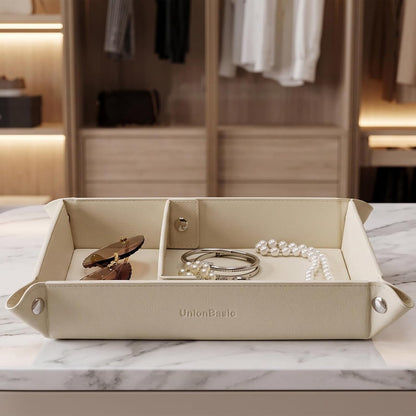 Small Valet Tray, Jewelry Tray for Rings Watches Earrings, Entryway Catchall Caddy for Coins Keys Change, Nightstand Bedside Valet Holder, Trays for Electronic Gadgets, Beige - Colors A