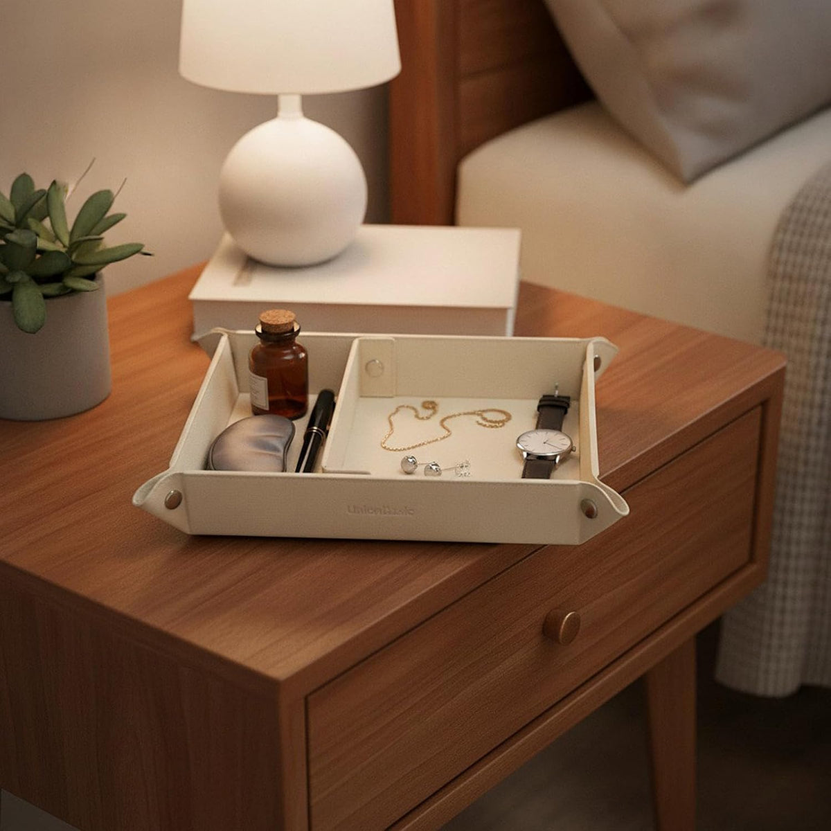 Small Valet Tray, Jewelry Tray for Rings Watches Earrings, Entryway Catchall Caddy for Coins Keys Change, Nightstand Bedside Valet Holder, Trays for Electronic Gadgets, Beige - Colors A