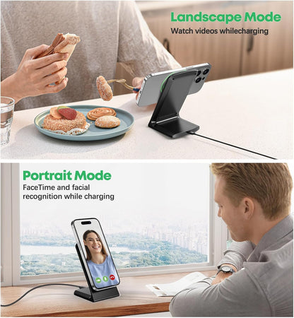 Magnetic Wireless Charger iPhone Stand 15W Fast Mag-Safe Charger for iPhone 17/17 Pro/17 Air/17 Pro Max 16/15/14/13/12 Series Apple Magnet Wireless Charging Station/Pad for AirPods