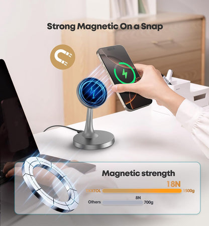Magnetic Wireless Charger iPhone Stand 15W Fast Mag-Safe Charger for iPhone 17/17 Pro/17 Air/17 Pro Max 16/15/14/13/12 Series Apple Magnet Wireless Charging Station/Pad for AirPods