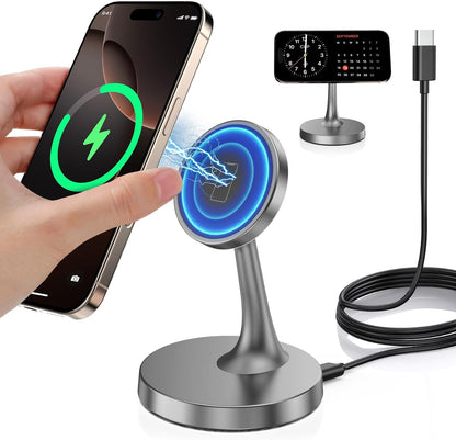 Magnetic Wireless Charger iPhone Stand 15W Fast Mag-Safe Charger for iPhone 17/17 Pro/17 Air/17 Pro Max 16/15/14/13/12 Series Apple Magnet Wireless Charging Station/Pad for AirPods