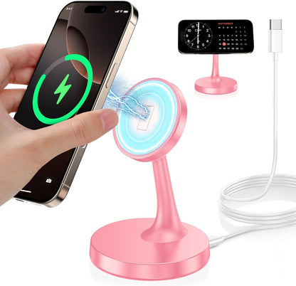 Magnetic Wireless Charger iPhone Stand 15W Fast Mag-Safe Charger for iPhone 17/17 Pro/17 Air/17 Pro Max 16/15/14/13/12 Series Apple Magnet Wireless Charging Station/Pad for AirPods