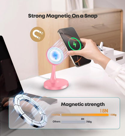 Magnetic Wireless Charger iPhone Stand 15W Fast Mag-Safe Charger for iPhone 17/17 Pro/17 Air/17 Pro Max 16/15/14/13/12 Series Apple Magnet Wireless Charging Station/Pad for AirPods