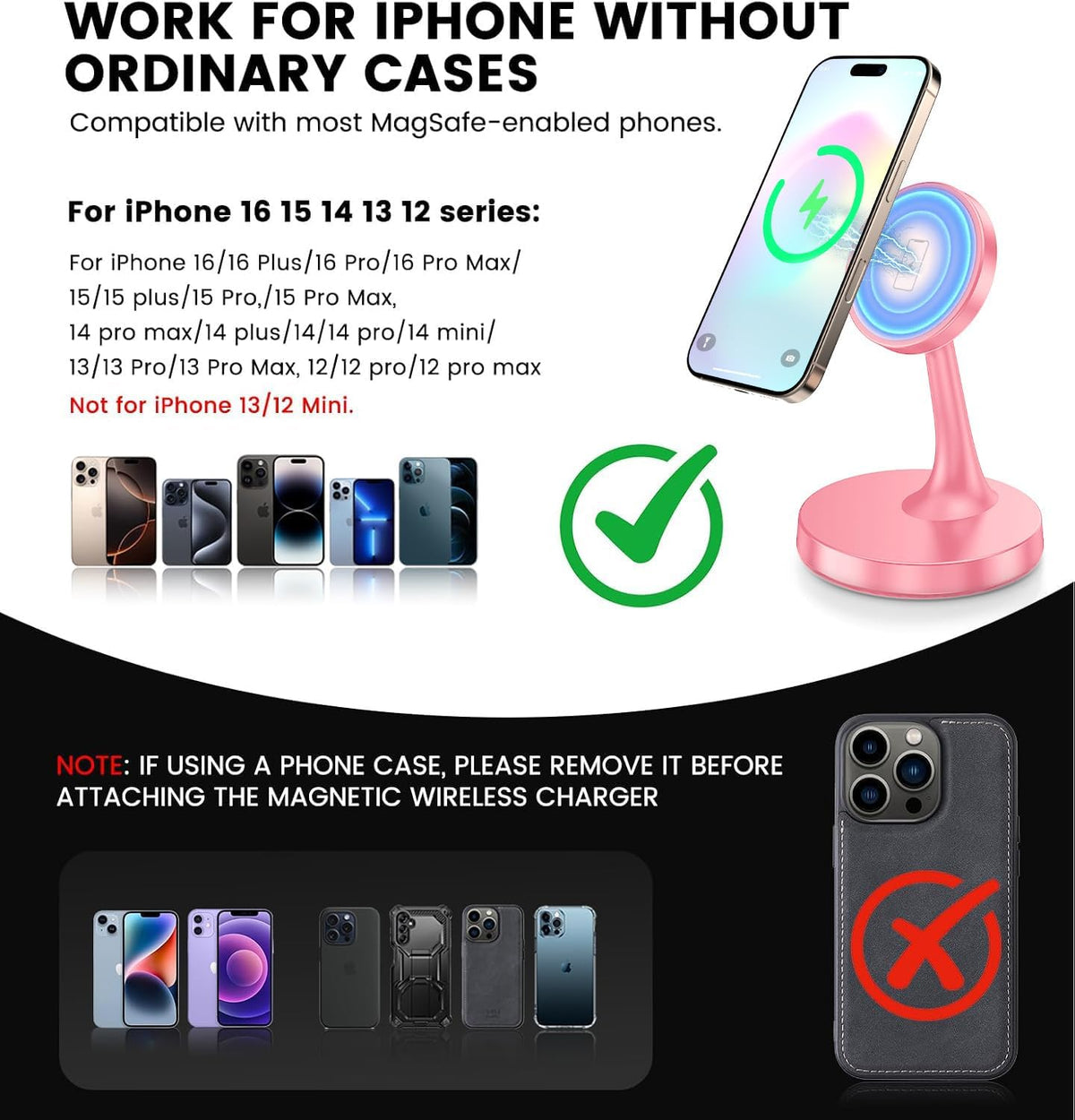 Magnetic Wireless Charger iPhone Stand 15W Fast Mag-Safe Charger for iPhone 17/17 Pro/17 Air/17 Pro Max 16/15/14/13/12 Series Apple Magnet Wireless Charging Station/Pad for AirPods
