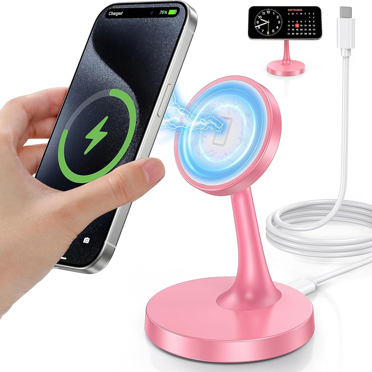 Magnetic Wireless Charger iPhone Stand 15W Fast Mag-Safe Charger for iPhone 17/17 Pro/17 Air/17 Pro Max 16/15/14/13/12 Series Apple Magnet Wireless Charging Station/Pad for AirPods