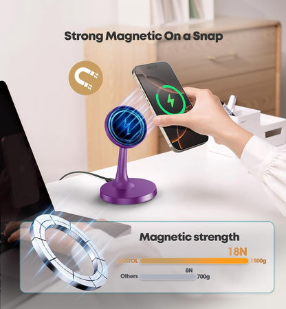 Magnetic Wireless Charger iPhone Stand 15W Fast Mag-Safe Charger for iPhone 17/17 Pro/17 Air/17 Pro Max 16/15/14/13/12 Series Apple Magnet Wireless Charging Station/Pad for AirPods