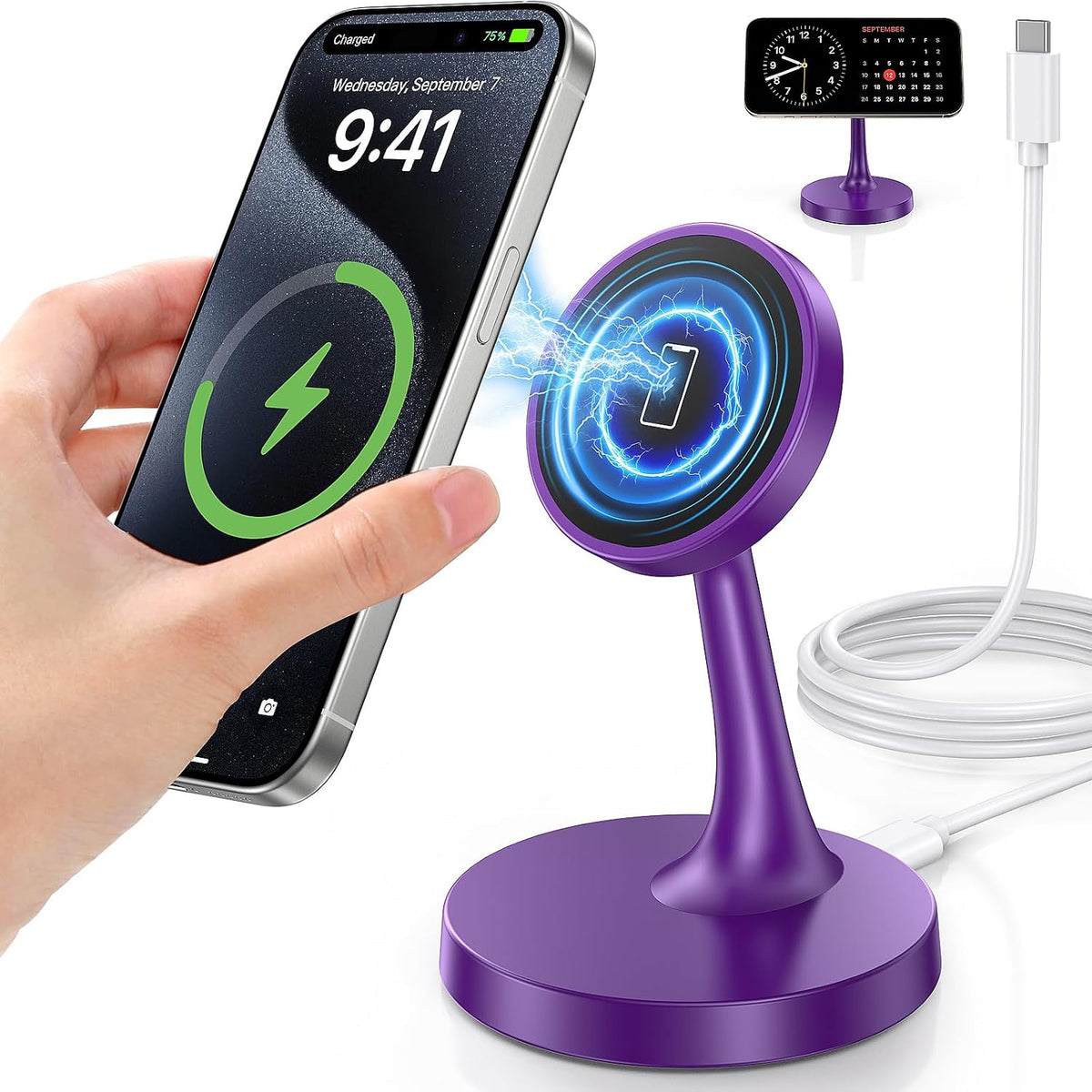 Magnetic Wireless Charger iPhone Stand 15W Fast Mag-Safe Charger for iPhone 17/17 Pro/17 Air/17 Pro Max 16/15/14/13/12 Series Apple Magnet Wireless Charging Station/Pad for AirPods