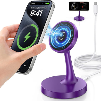 Magnetic Wireless Charger iPhone Stand 15W Fast Mag-Safe Charger for iPhone 17/17 Pro/17 Air/17 Pro Max 16/15/14/13/12 Series Apple Magnet Wireless Charging Station/Pad for AirPods