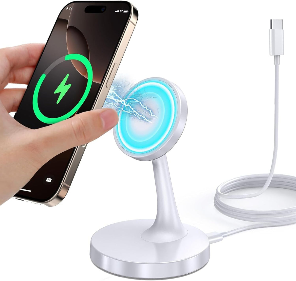 Magnetic Wireless Charger iPhone Stand 15W Fast Mag-Safe Charger for iPhone 17/17 Pro/17 Air/17 Pro Max 16/15/14/13/12 Series Apple Magnet Wireless Charging Station/Pad for AirPods