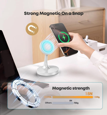 Magnetic Wireless Charger iPhone Stand 15W Fast Mag-Safe Charger for iPhone 17/17 Pro/17 Air/17 Pro Max 16/15/14/13/12 Series Apple Magnet Wireless Charging Station/Pad for AirPods
