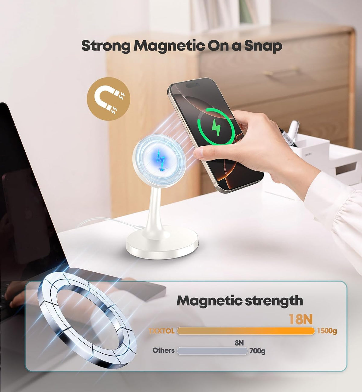 Magnetic Wireless Charger iPhone Stand 15W Fast Mag-Safe Charger for iPhone 17/17 Pro/17 Air/17 Pro Max 16/15/14/13/12 Series Apple Magnet Wireless Charging Station/Pad for AirPods