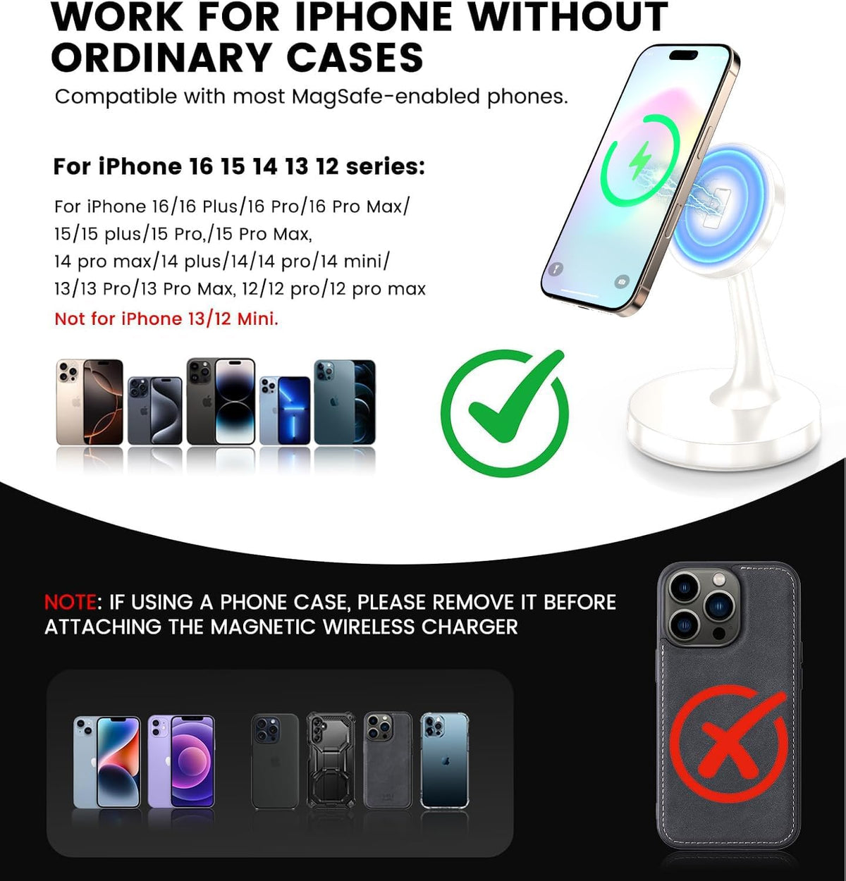 Magnetic Wireless Charger iPhone Stand 15W Fast Mag-Safe Charger for iPhone 17/17 Pro/17 Air/17 Pro Max 16/15/14/13/12 Series Apple Magnet Wireless Charging Station/Pad for AirPods