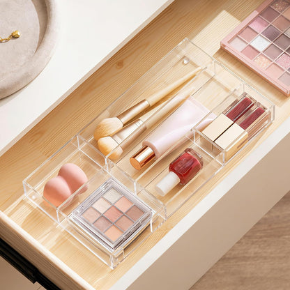 Acrylic Desk Drawer Organizer Tray with 6 Compartments, Small Clear Office Drawer Organizers and Accessories for Pens, Pencil, Makeup, Desktop, Bathroom and Kitchen, 11.65 x 6.1 x 1.38 Inch