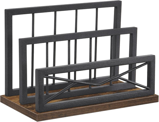 Desktop Mail Organizer, Desk Mail Organizer with 2-Slot Matte Black Metal Desktop Mail Sorter, Metal Storage File Holder Letter Sorter Organizer for Home or Office, Rustic Brown