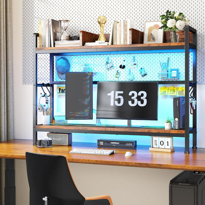 2-Tier Desk Shelf, LED, Bedroom and Home Office, Rustic Brown