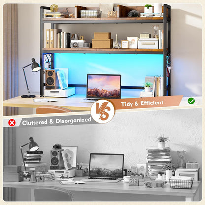 2-Tier Desk Shelf, LED, Bedroom and Home Office, Rustic Brown