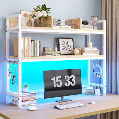2-Tier Desk Shelf, LED, Bedroom and Home Office, Rustic Brown