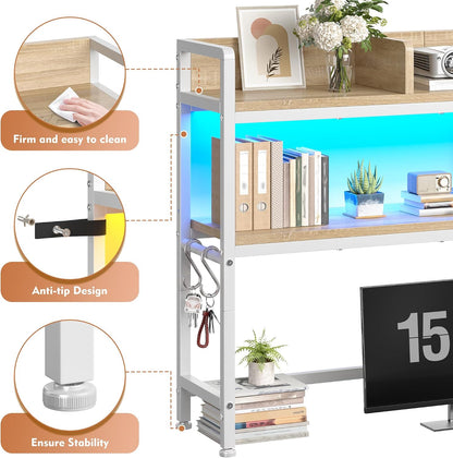 2-Tier Desk Shelf, LED, Bedroom and Home Office, Rustic Brown