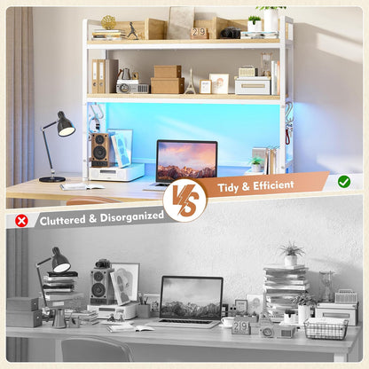 2-Tier Desk Shelf, LED, Bedroom and Home Office, Rustic Brown