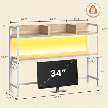 2-Tier Desk Shelf, LED, Bedroom and Home Office, Rustic Brown
