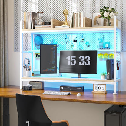 2-Tier Desk Shelf, LED, Bedroom and Home Office, Rustic Brown