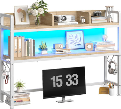 2-Tier Desk Shelf, LED, Bedroom and Home Office, Rustic Brown