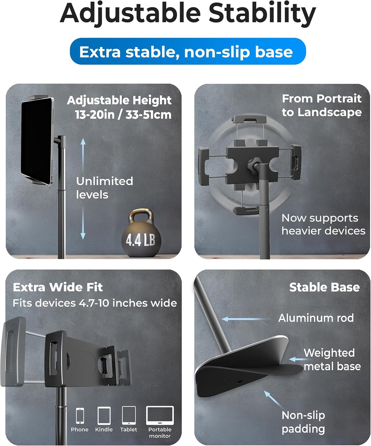 COOPER TabStand 20" Tall iPad Stand for Desk, Portable Monitor Stand Holder