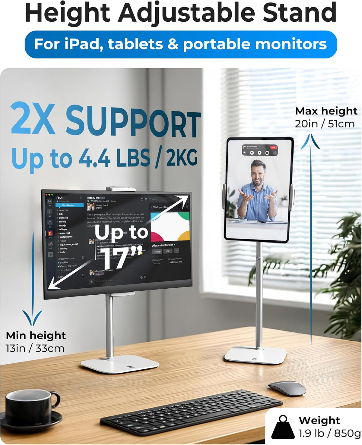 COOPER TabStand 20" Tall iPad Stand for Desk, Portable Monitor Stand Holder