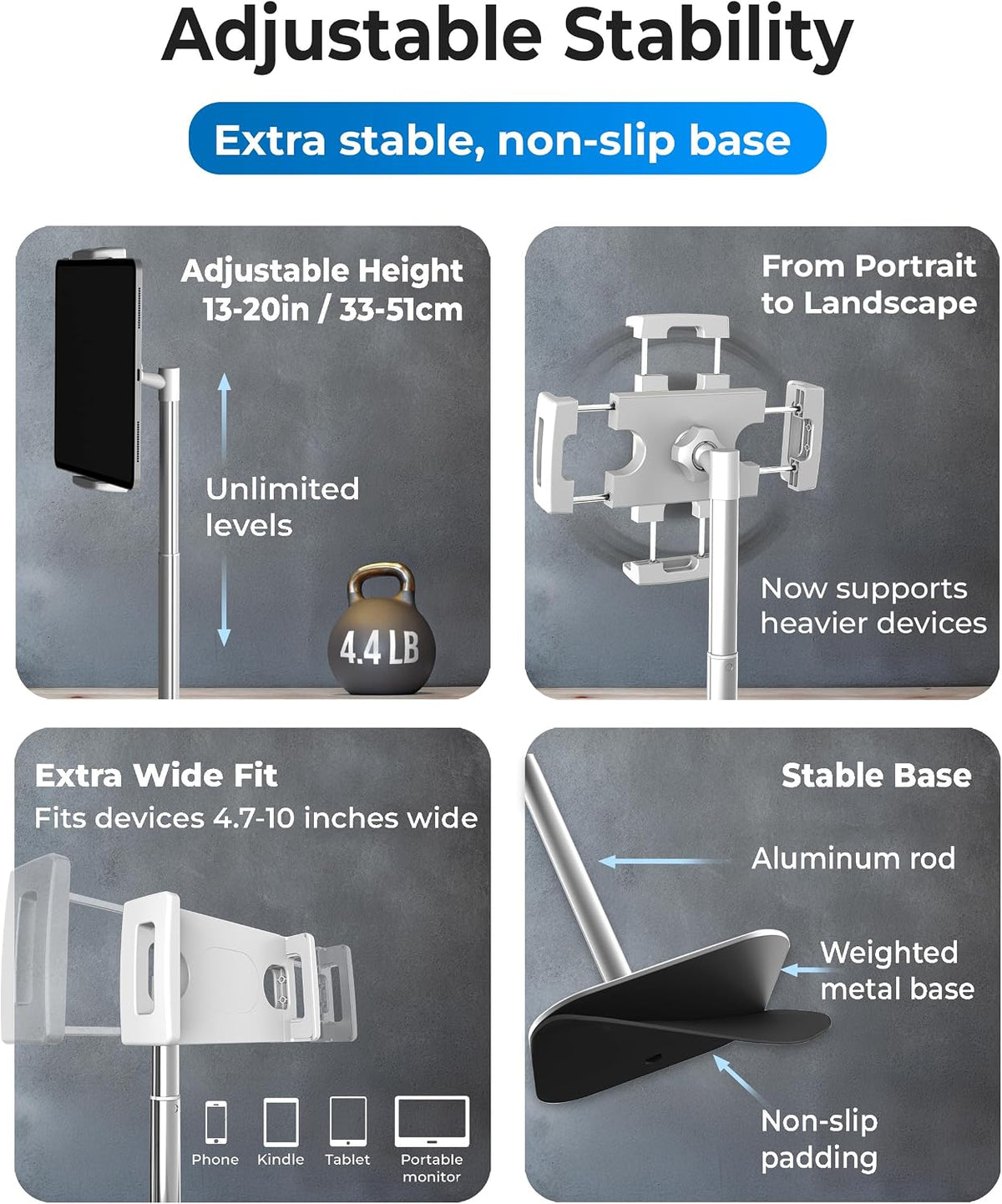 COOPER TabStand 20" Tall iPad Stand for Desk, Portable Monitor Stand Holder