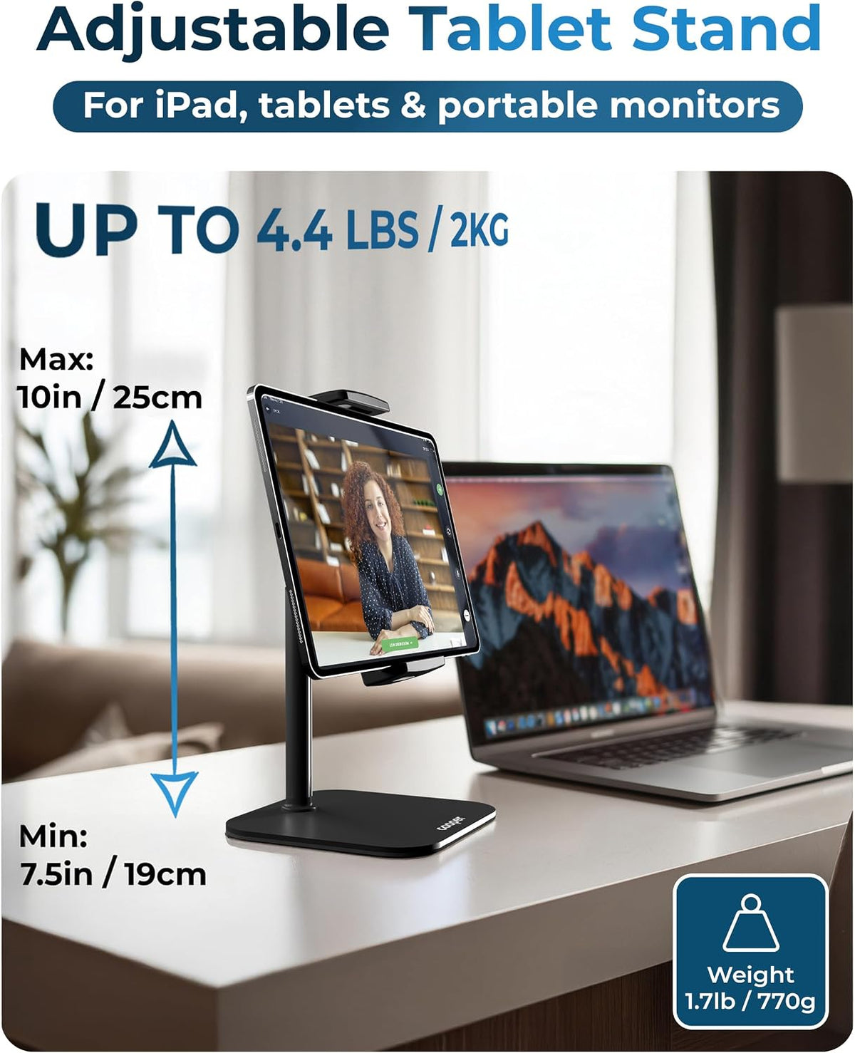 COOPER TabStand 20" Tall iPad Stand for Desk, Portable Monitor Stand Holder
