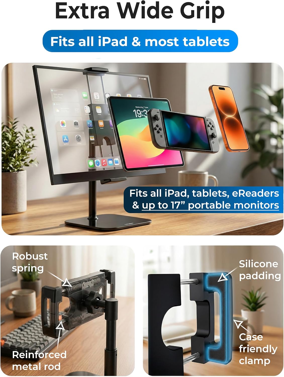 COOPER TabStand 20" Tall iPad Stand for Desk, Portable Monitor Stand Holder