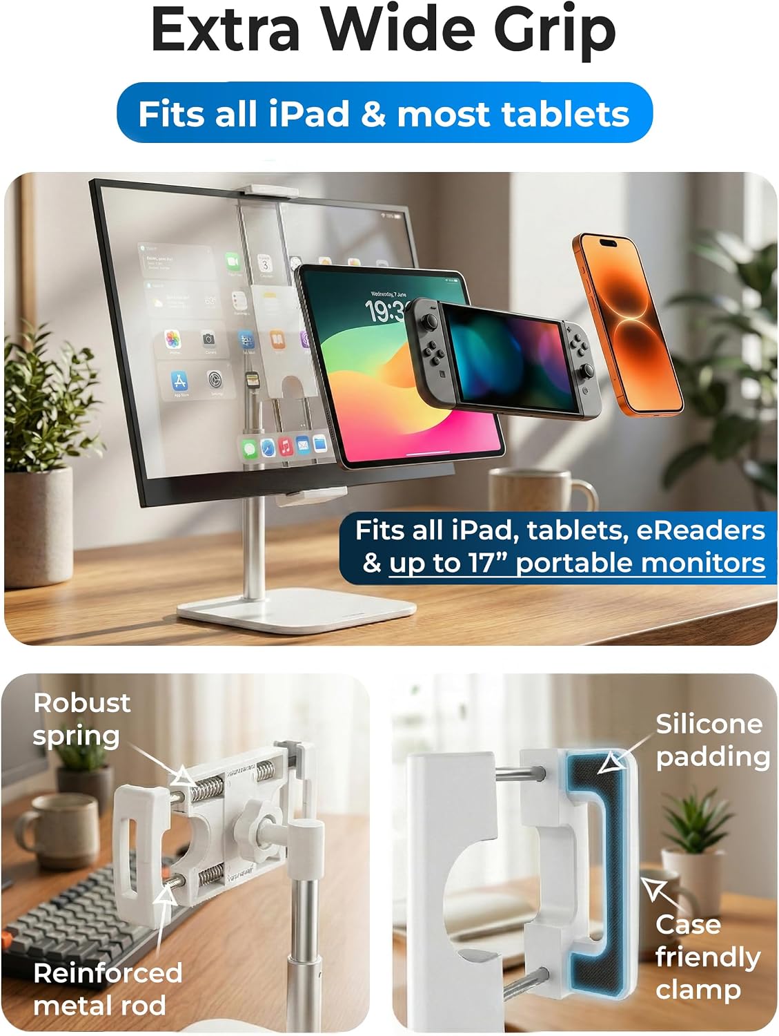 COOPER TabStand 20" Tall iPad Stand for Desk, Portable Monitor Stand Holder