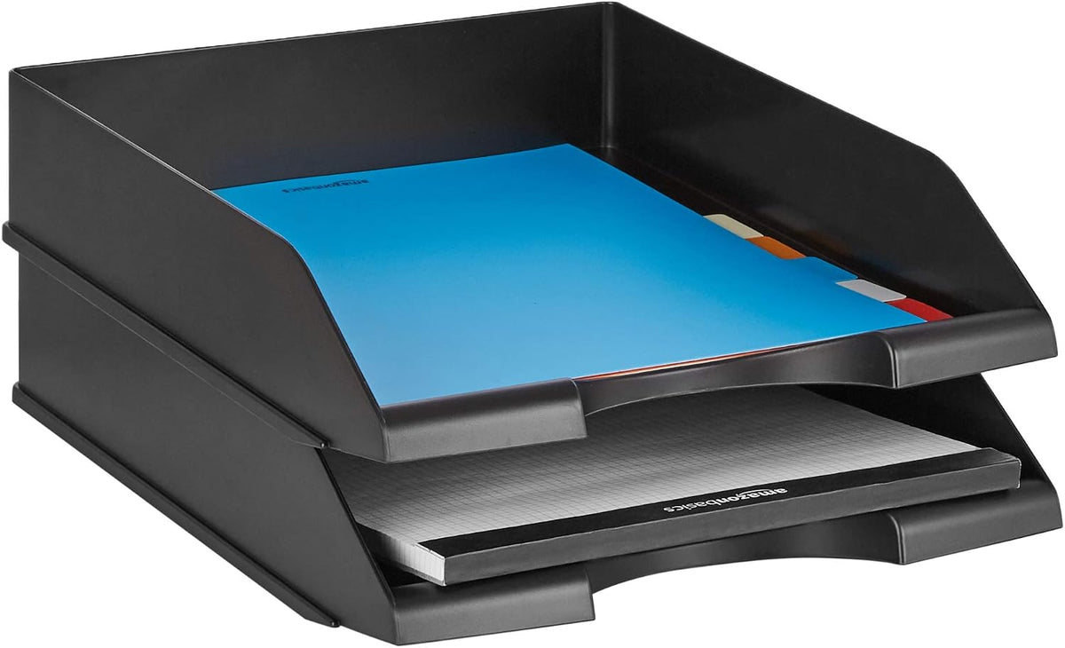 Rectangular Stackable Desk Organizer Office Letter Tray, File Storage, Paper Organizer, Black, 2-Pack