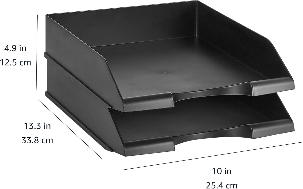 Rectangular Stackable Desk Organizer Office Letter Tray, File Storage, Paper Organizer, Black, 2-Pack