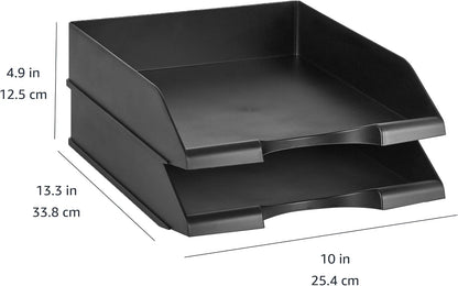 Rectangular Stackable Desk Organizer Office Letter Tray, File Storage, Paper Organizer, Black, 2-Pack