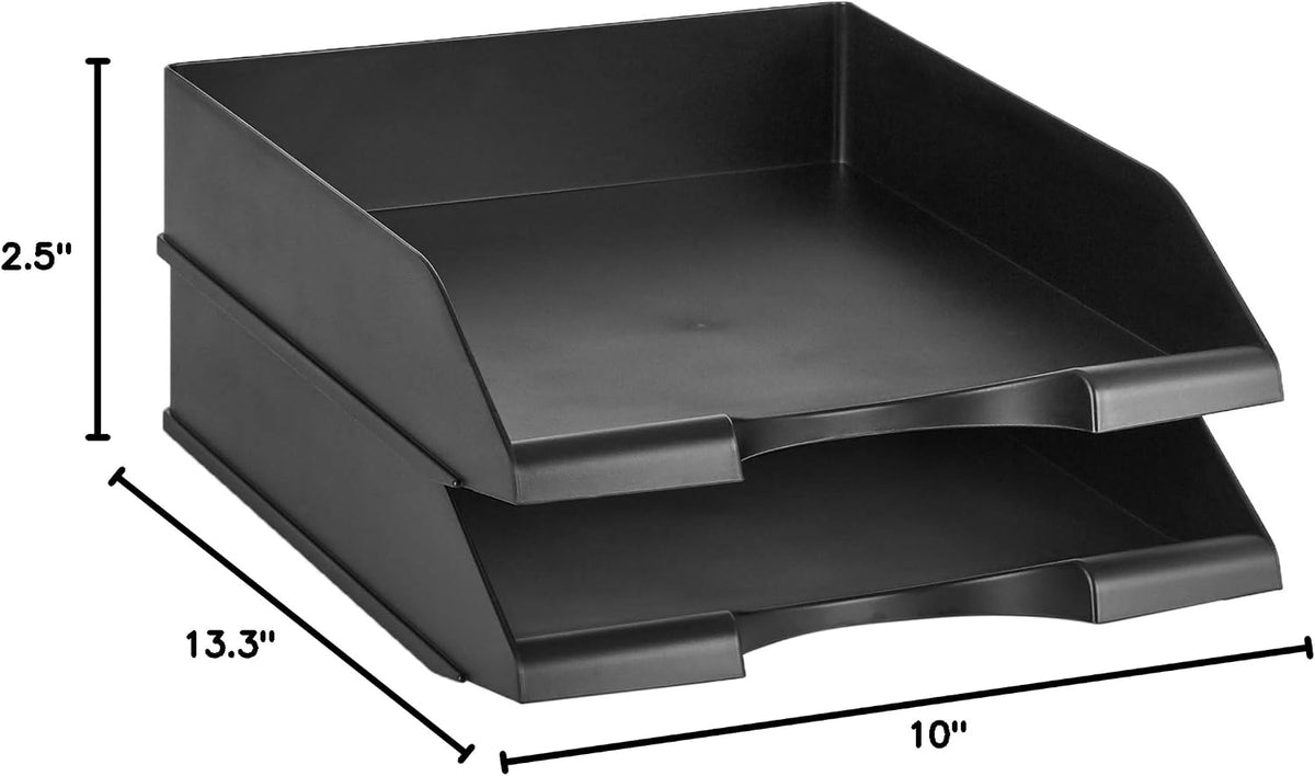Rectangular Stackable Desk Organizer Office Letter Tray, File Storage, Paper Organizer, Black, 2-Pack
